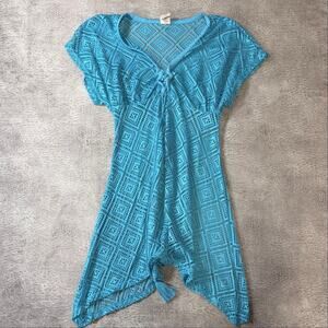 Y2k OP Blue Crochet Mini Cover Up Dress